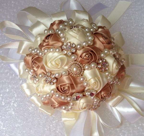 

ivory gold wedding bridal bouquets wedding supplies artificial flower pearls rhinestones sweet 15 quinceanera bouquets w22659863639