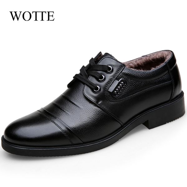 

dress shoes winter mens fashion men genuine leather casual business plus cashmere warm cotton withno fur chaussure homme 230814, Black