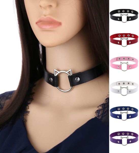 

choker necklaces harajuku punk soft girl black pu leather cat head collar female neckband net celebrity street shooting clavicle c6591878, Golden;silver