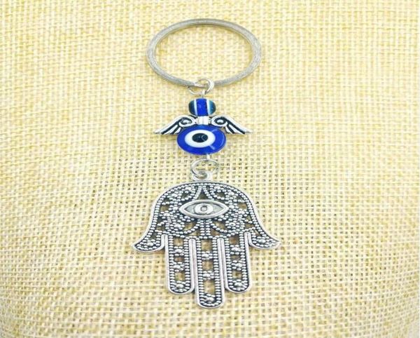 

fashion jewellery blue evil eye lucky fatima hamsa hand turkish evil eye charm protection hanger crystals car feng shui keychain12706331, Slivery;golden
