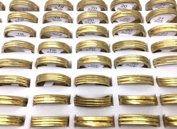 

whole 100pcslot men039s women039s band ring gold plated stripe stainless steel rings fashion jewelry party favor gifts 4531299, Silver