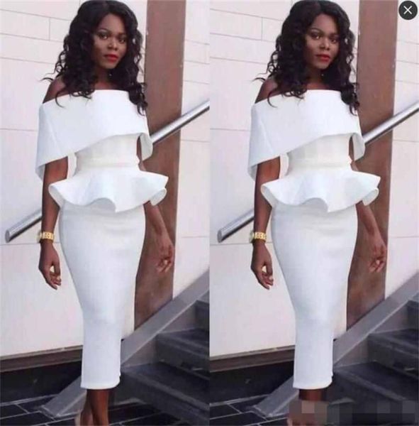 

2019 south african off the shoulder prom dresses tea length peplum ruffles mermaid evening gowns sleeves back zipper black girls p7219246