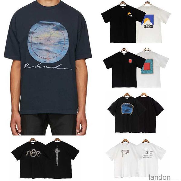 

men rhude crown flag print america ins tide brand mens t-shirts round neck tee printed women short-sleeved casual loose fashion high street, White;black