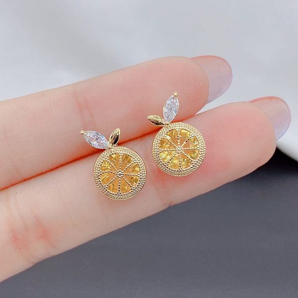 

stud sight fruit lemon earrings fashion brand jewelry delicate crystal leaves stud earrings for women gift 230814, Golden;silver