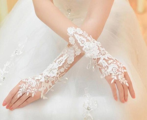 

beautiful highgrade refined car bone flowers lace handmade bead piece korean wedding dress wedding fingerless gloves5068376, White