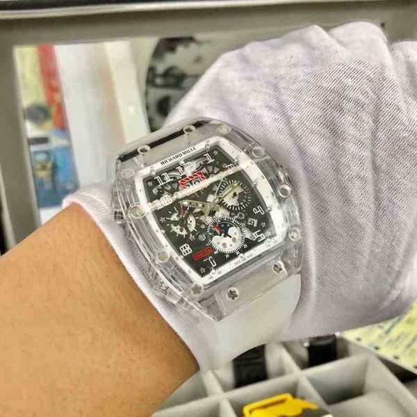 

luxury mens mechanics watch richa milles men's automatic mechanical watch personality fashion transparent crystal hollow tape tide wine
