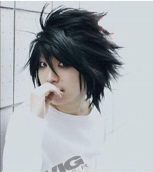 

100 brand new fashion picture full lace wigsgt sell popular death note l black short stylish anime cosplay wig8793592