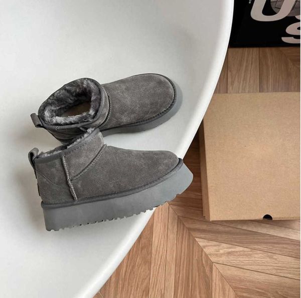 

boots ug ultra mini platform boot uggly wgg designer woman winter ankle australia snow thick bottom real leather warm fluffy booties motion, Black
