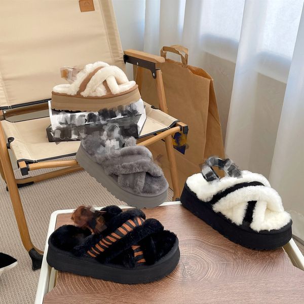 

designer sandal fur sandals australia u cross slide g furry platform slides fluff shoes fuzz disco slippers comfort winter ankle wrap double, Black