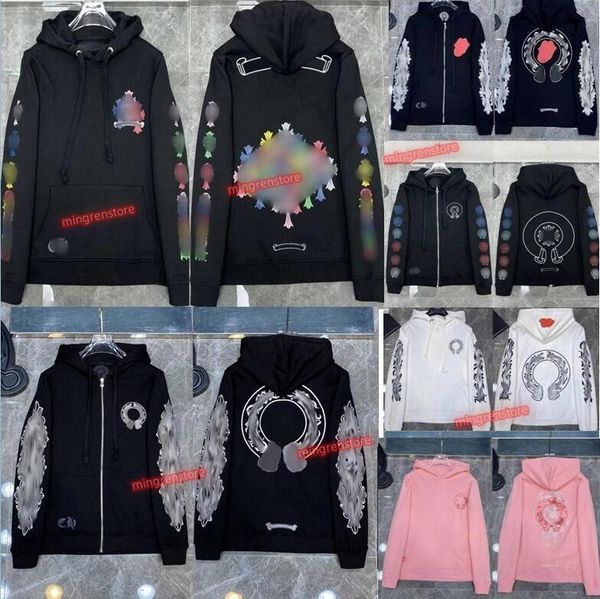 

men's hoodies sweatshirts mens designer chrome winter heart hoodie ch long sleeve zipper jacket loose coat hooded hoody men woman hip h, Black