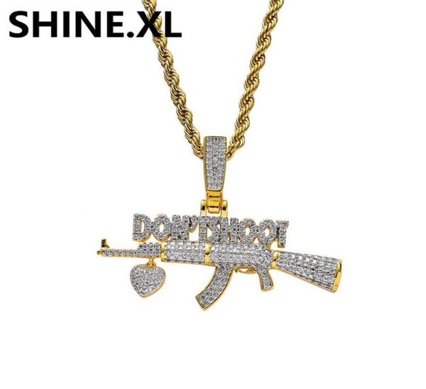 

18k gold plated ak47 gun don039t shoot pendant necklace iced out zircon mens hip hop jewelry gift248m215f5524892, Silver