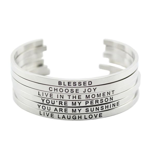 

new arrival 316l stainless steel engraved positive inspirational quote cuff mantra bracelet bangle for women men9282115, Black