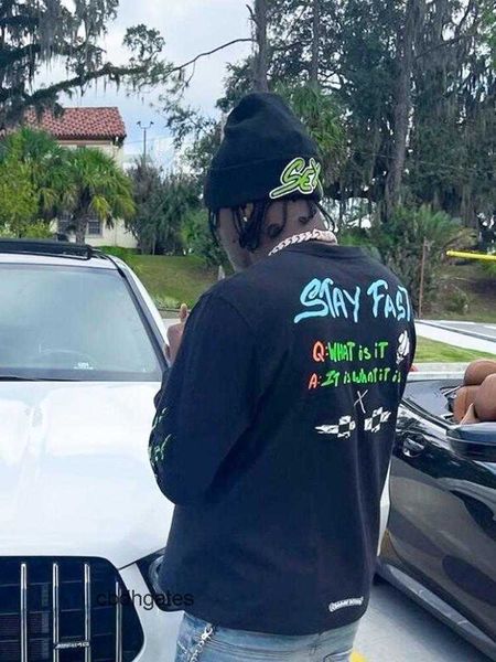 

chromezhearts mens fashion tshirts 22ss t shirts correct spring open records limited black long sleeve t-shirt, White;black