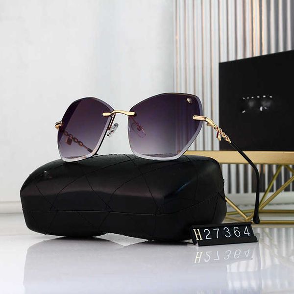 

fashion carti designer cool sunglasses 2022 frameless large frame women's small fragrance printed new glasseszx3s, Black