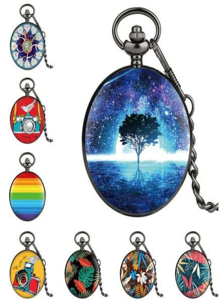 

steampunk cool black watches cameraleafstarry sky case men women quartz analog pocket watch arabic number dial pendant chain gif3635794, Slivery;golden