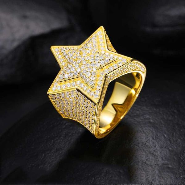 

s925 sterling silver mosang stone ring five point star ring full mosang hip hop fashion ring jewelry