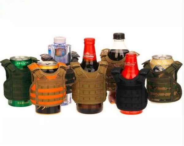 

7 color mini tactical vest outdoor molle vest miniature wine beer champagne bottle cover vest beverage cooler adjustable shoulder 5935577, Black;green