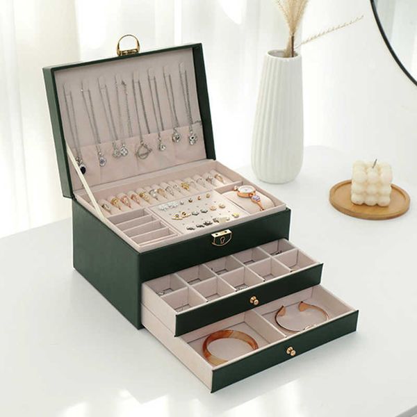 

threelayers jewelry organizer necklace earrings rings box packaging large capacity storage joyeros organizador de joyas 230814, Black;white
