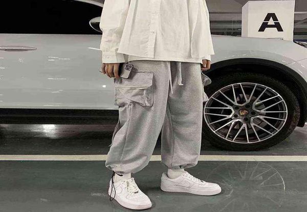 

bxyichen original casual pants male korean version of the trend of summer thin loose ninepoint beam tooling pants tide brand h1227377264, Black