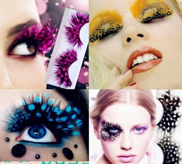 

colorful feather false eyelashes for party makeup or exaggerated maquiagem white spots feather eyelashes5822372