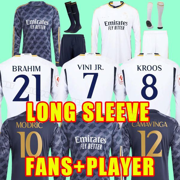 

2023 2024 real madrids benzema soccer jerseys vini jr modric camavinga 23 24 tchouameni asensio kroos hazard rudiger long sleeve home away t, Black;yellow