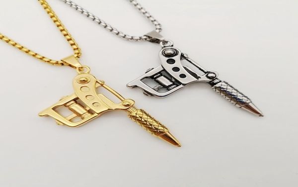 

black knight vintage mens cool tattoo machine pendant necklace 316 stainless steel hip hop punk personal necklace jewelry 2010131216445, Silver