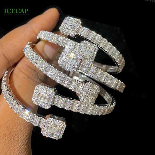 

hip hop jewelry 925 sterling silver baguette vvs moissanite square shape diamond bangle bracelet gra pass diamond tester
