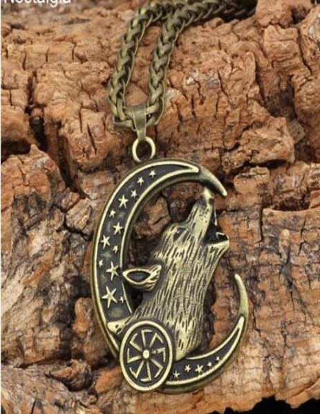 

wolf amulet moon star wicca witchcraft pagan jewelry slavic kolovrat pendant necklace talisman8791006