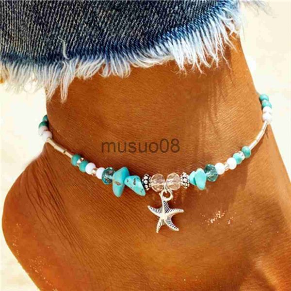 

anklets vintage starfish pendant anklets stone beads ankle women summer beh handmade bohemian foot chain travelling souvenir gifts j230815, Red;blue
