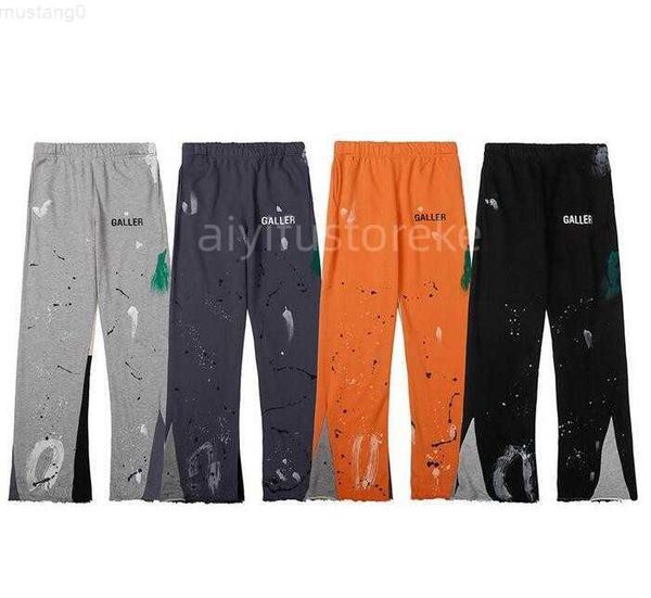 

22ss autumn winter europe splash ink patchwork pants trousers bell-bottoms casual drawstring sweatpants men women jogger slim fit, Black