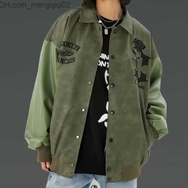 

Mens Jackets American retro mens patchwork PU leather jacket Spring and Autumn mens and womens casual baseball uniform jacket trendy jacket Z230816, 1_color_1