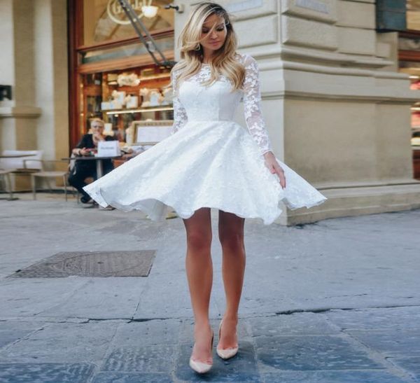 

short special occasion homecoming dresses custom made long sleeves flower applique zip up aline lace bridal gown robe de mariage6003776, Blue;pink