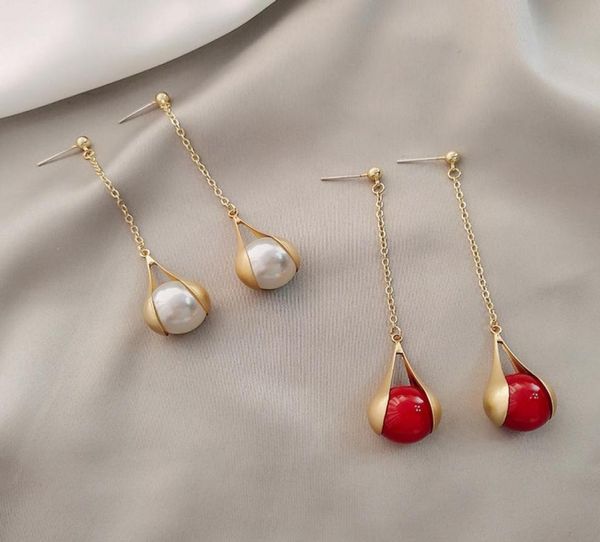 

designer jewelry dangle earrings s925 silver needle long white pearl earring senior sense metal earrings2756641