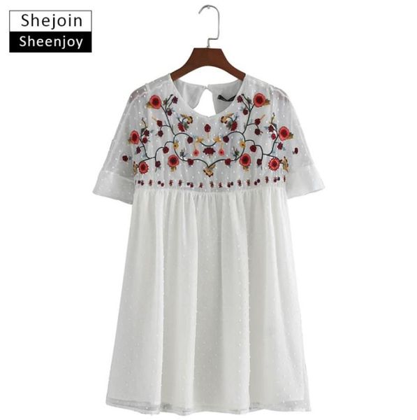 

whole shejoinsheenjoy summer dress women fashion vintage floral embroidery dress oneck short sleeve casual mini white chiffo9079181, White;black