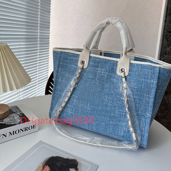 

fashion womens beach bag shoulder bag canvas designer bag shopping bag with chain luxury handbag linen pearl crossbody bag travel bag tote b