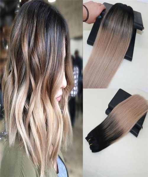 

8a grade remy brazilian human hair extensions color balayage 1b fading to 18 omber hair weave straight virgin unprocessed hair w9424654, Black