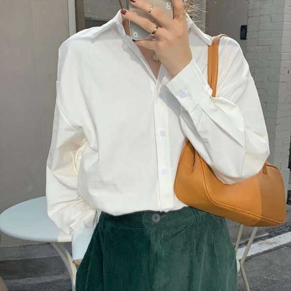 

spring white blouse womens shirts long sleeves outer wearing student bottomless loose style