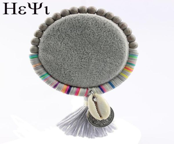 

bangle fashion colorful natural stone handmade bracelet with tassels pendant shell jewel girl17775692, Black