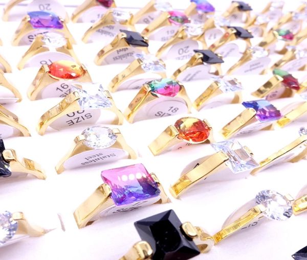 

whole 20pcs mens womens band rings golden plated fashion pure black multicolor crystal stone stainless steel jewelry party cou5329088, Silver