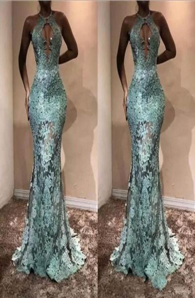 

new lace mermaid prom dresses 2019 with halter see through appliques evening gowns women occasion formal6637728, Black