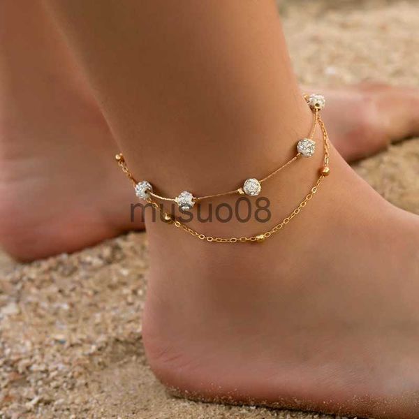 

anklets vagzeb bohemia 2pcs/set anklets for women foot cessories summer beh cubic zirconia ball brelet ankle female jewelry j230815, Red;blue