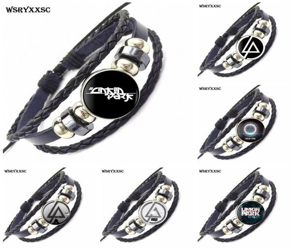 

vintage cabochon colorful collar black leather bracelet bangle for women wedding american linkin park logo6344109, Golden;silver