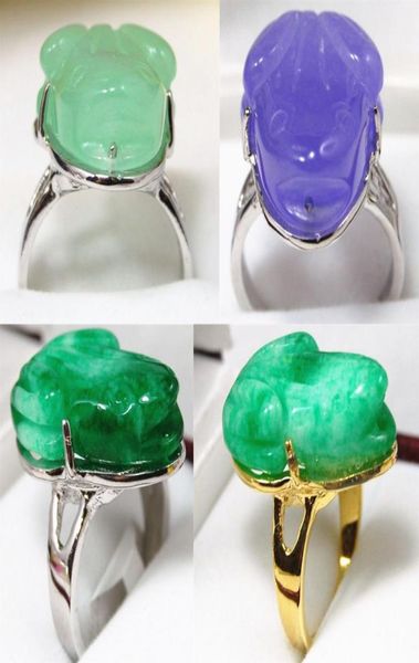 

fancy green purple jade 18 kgp wedding party frog ring0123556488, Golden;silver