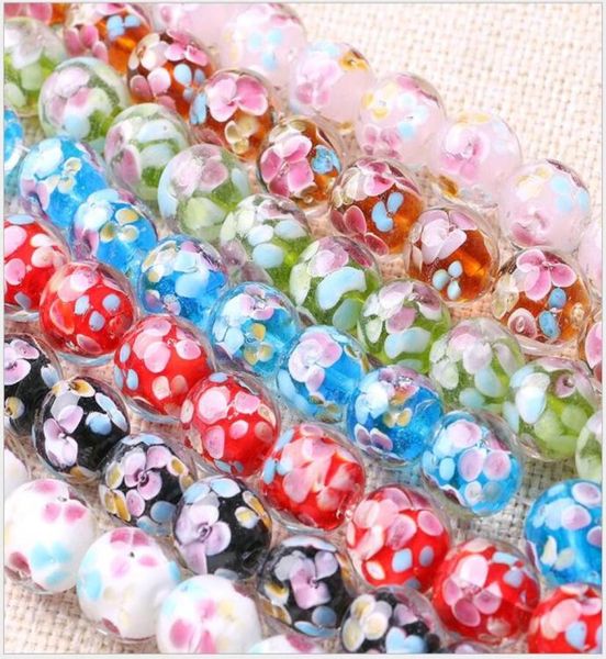 

whole lampwork glass beads for making charm bracelets necklace decoration petals flower designs 12mm 14mm round bead jewelry s5177855, Black