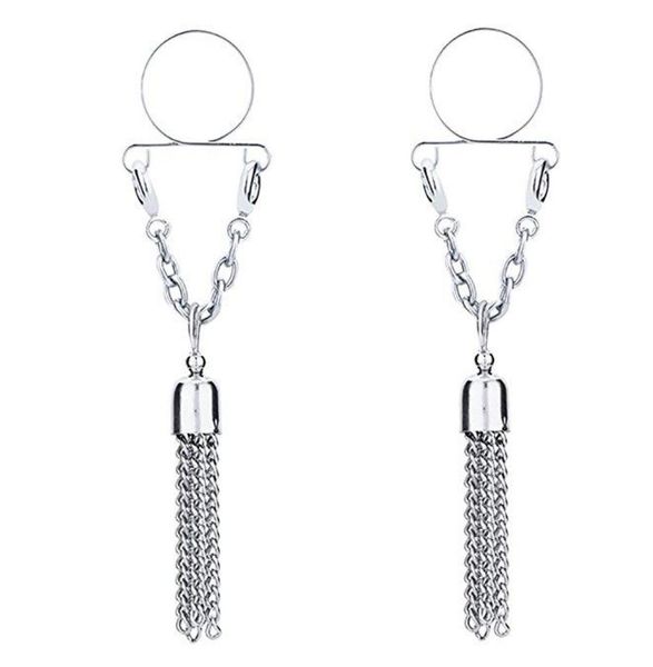 

10pcs non pierced clip on nipple ring nipple jewelry fake nipple shield with tassel dangle adjustable body jewelry5979546, Silver