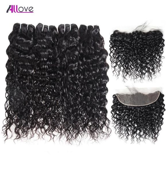 

allove whole brazilian wefts extensions water wave hair bundles with 13x4 lace frontal closure for women all ages 828 inch je2808510, Black