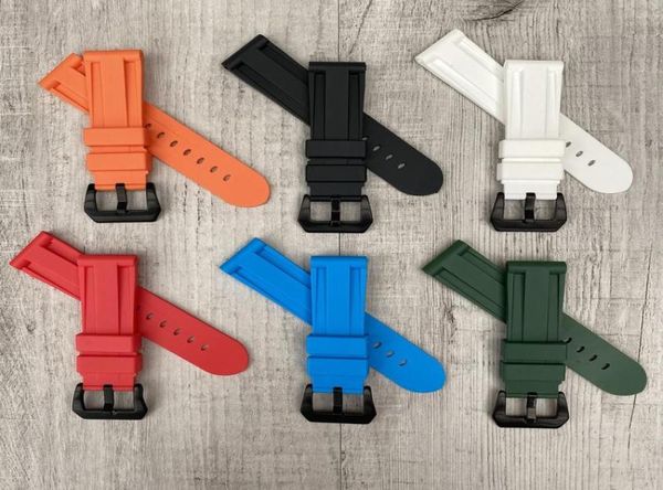 

22mm 24mm red blue black orange white watch band silicone rubber watch band for pam strap with buckle3150842, Black;brown