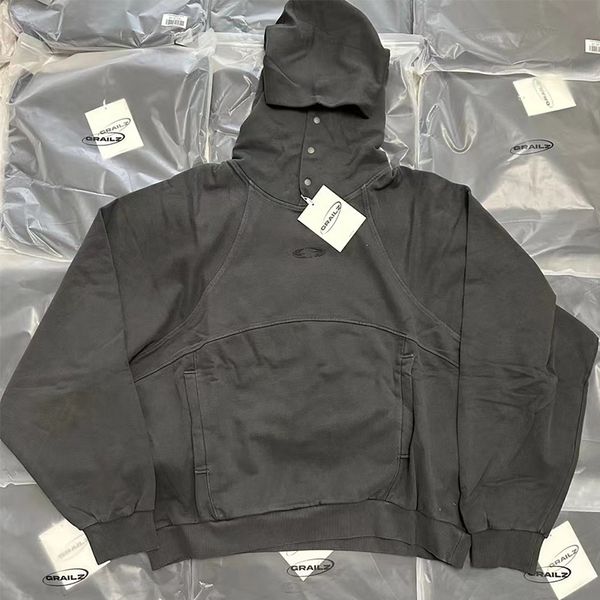 

grailz project loose hoodie cotton sweater for men washed hoodie sweater oversized patchwork wax dyed vintage hoodie loose casual high stree, Black