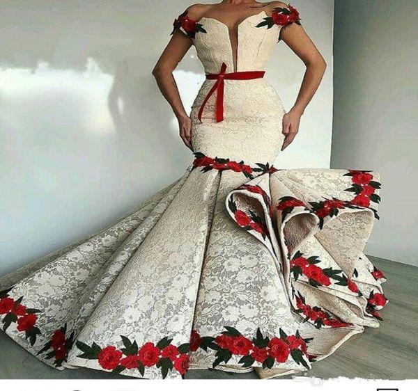 

elegant mermaid evening gowns off shoulder lace formal prom dresses 2019 new with appliqued abendkleid backless party gowns plus s4131039, Black;red