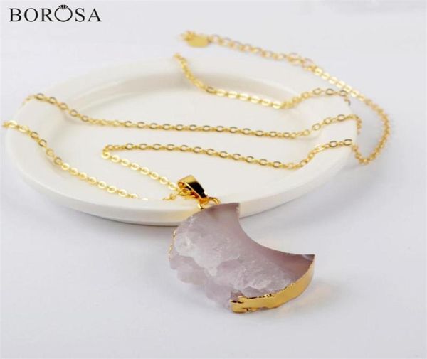 

borosa 5 10pcs crescent natural agate slice pendant necklace gold moon druzy crystal necklace statement women g1963n276i6343278, Silver